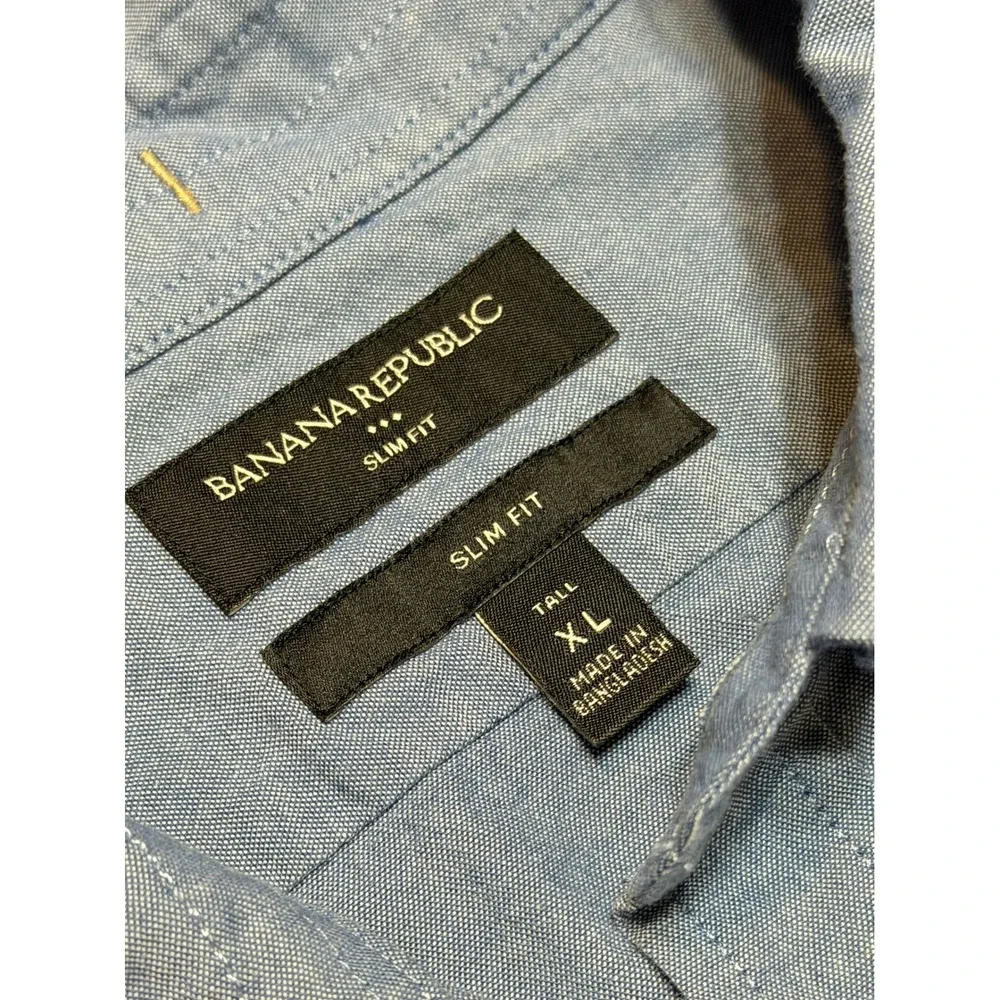 Banana Republic Mens Slim Fit Blue Chambray Button Down Shirt Medium Wash Sz XLT